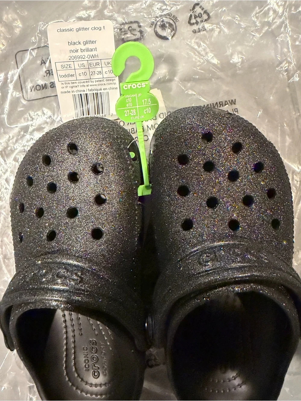 CROCS Kids Glitter Classic Clog - Black